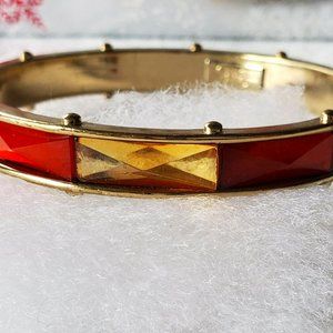Jessica Simpson Retro Orange Yellow Rhinestone Gold Bangle Bracelet